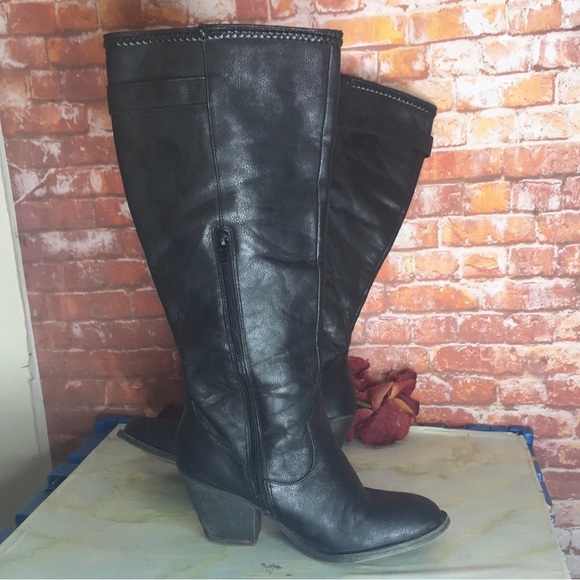 Vintage  Y2K Tall Black Chucky Heel
Almond Toe Riding Boots - Picture 7 of 11